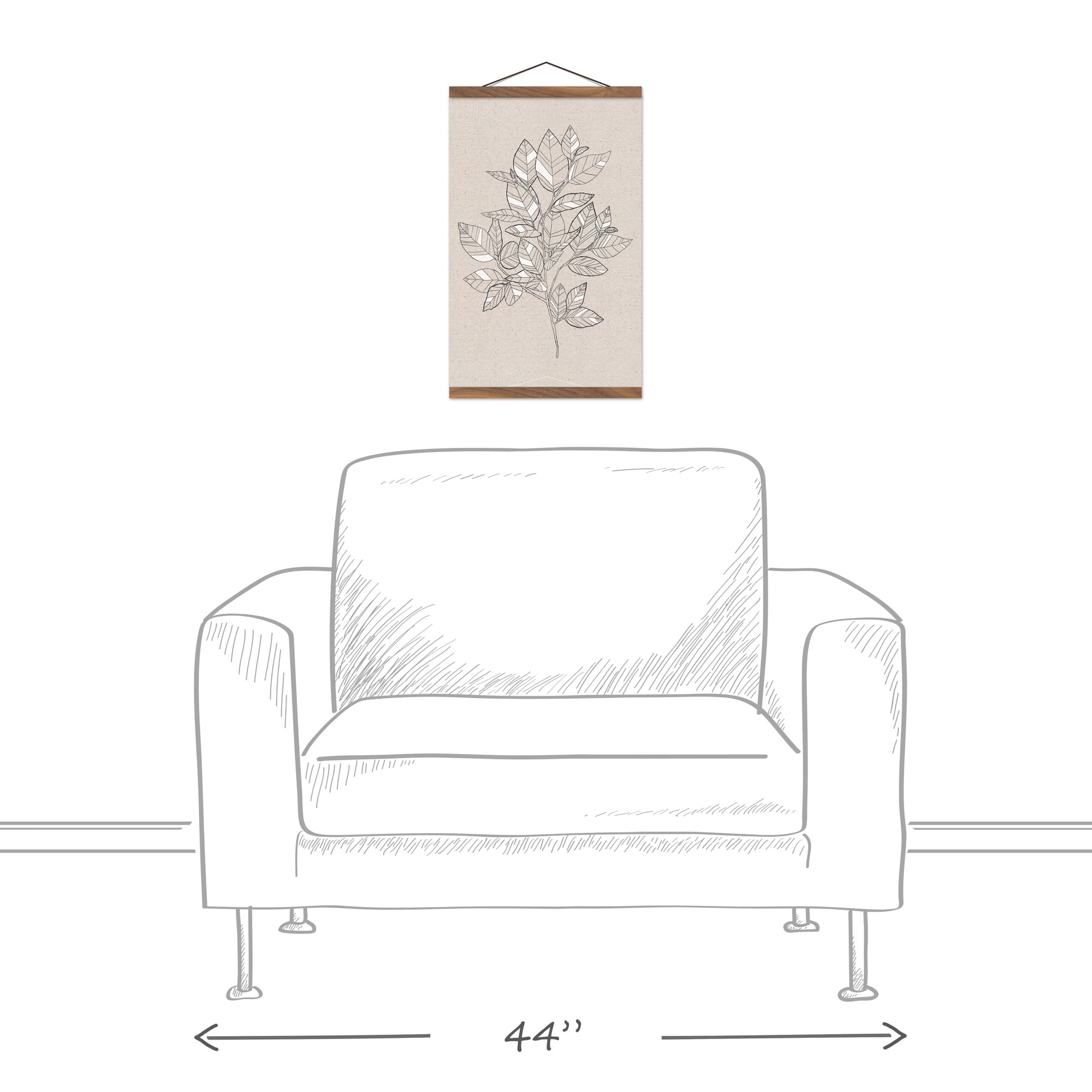 White Botanical Sketch 12" x 18" Teak Hanging Canvas